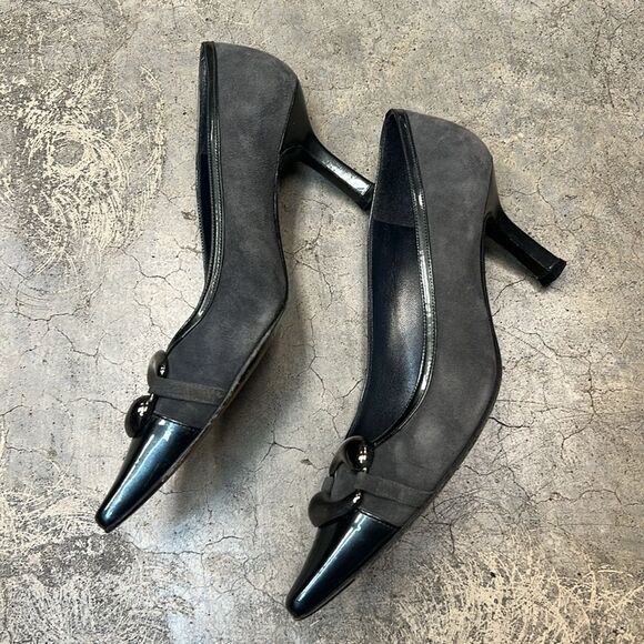 Stuart Weitzman, charcoal suede, and Patent pumps - Picture 7 of 7